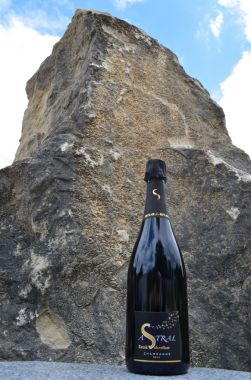 Roche pour geobiologie et bouteille champagne biodynamie Astral