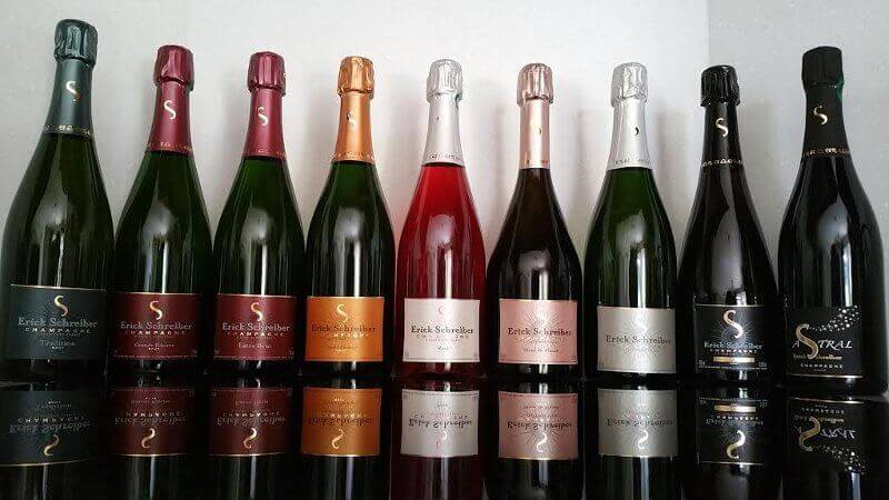 9 bouteilles de champagne biodynamique Erick Schreiber
